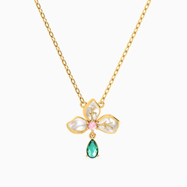 Flower Colored Stones Necklace in 18K Gold - 111413180053