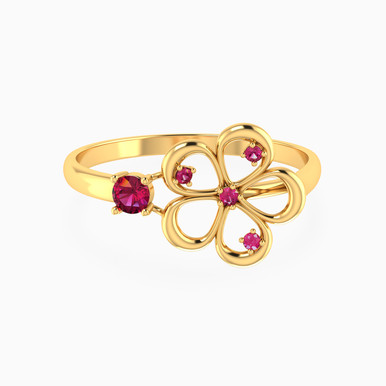 Flower Shaped Rose Stone Statement Ring in 18K Gold - 21048110689