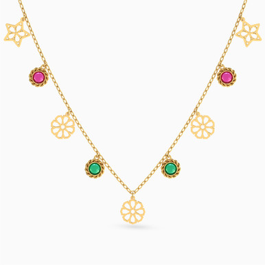 Multishaped Colored Stones Charms Necklace in 18K Gold - 111404180390