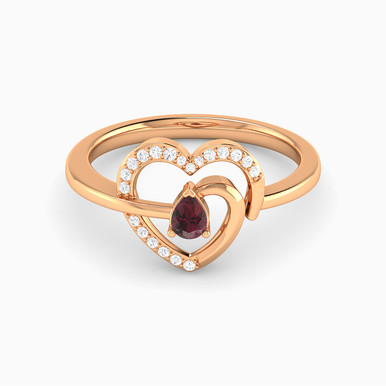 Heart Diamond & Red Stone Ring in 18K Gold - RN411073P18HRU1