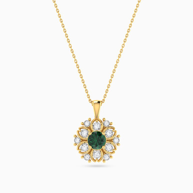 Flower Diamond & Green Stones Pendant in 18K Gold - PN401392Y18HEM1
