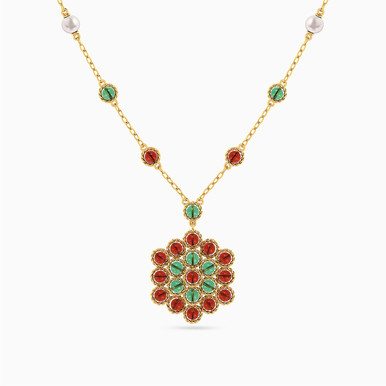 Flower Colored Stones Necklace in 18K Gold - 111404180392