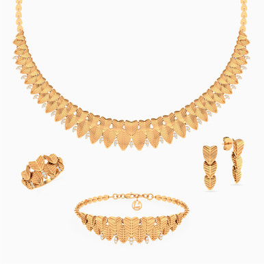 Leaf Cubic Zirconia Full Set in 21K Gold (4 Pieces) - 22001112282