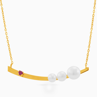 Arc Pearl & Rose Stone Necklace in 18K Gold - LNE00112