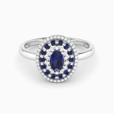 Oval Diamond & Blue Stone Ring in 18K Gold - RN402618W18HSA1
