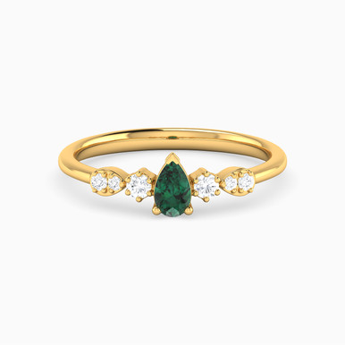 Pear Diamond & Green Stones Ring in 18K Gold - RN409930Y18HEM1