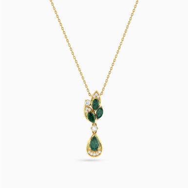 Multi-shaped Diamond & Green Stones Necklace in 18K Gold - NT400433Y18HEM1