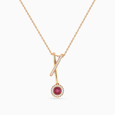 Flower Diamond & Red Stone Pendant in 18K Gold - PN402099P18HRU1