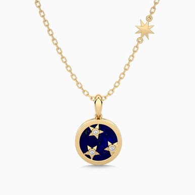 Circle Diamond & Enamel Coated Necklace in 18K Gold - AJP11586