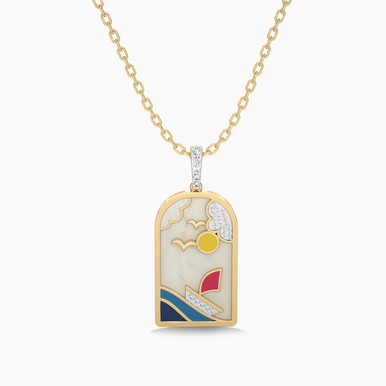 Arch Diamond & Enamel Coated Pendant in 18K Gold - SAP05094