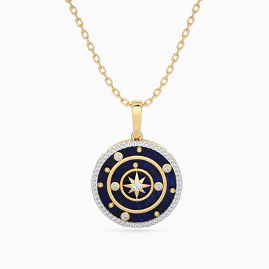 Circle Diamond & Enamel Coated Pendant in 18K Gold - AJP11510