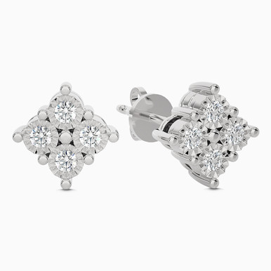 Square Diamond Stud Earrings in 18K Gold - SAE04783