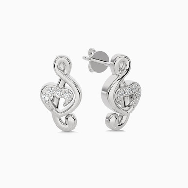 Music Note Diamond Stud Earrings in 18K Gold - SAE03396