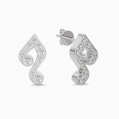 Music Note Diamond Stud Earrings in 18K Gold - SAE03390 Music Note Diamond Stud Earrings in 18K Gold - SAE03390