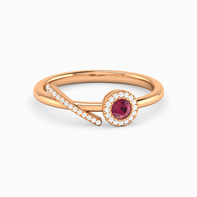 Circle Diamond & Red Stone Ring in 18K Gold - RN404936P18HRU1