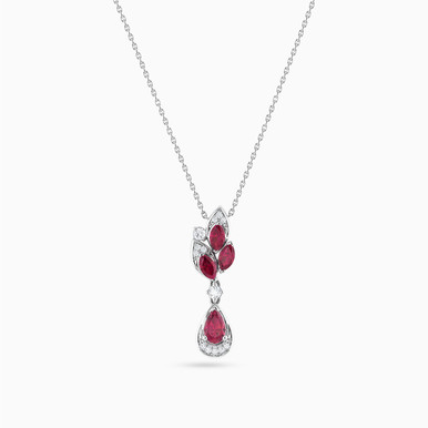 Multi-shaped Diamond & Red Stone Necklace in 18K Gold - NT400433W18HRU1