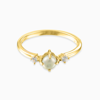 Circle Pearl & Colored Stones Gold Plated Ring - 29595014