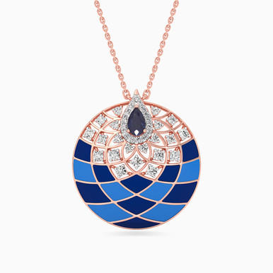 Circle Diamond & Colored Stones Pendant in 18K Gold - KP611415SB Circle Diamond & Colored Stones Pendant in 18K Gold - KP611415SB