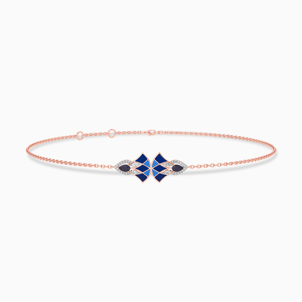 Multi-shaped Diamond & Enamel Coated with Colored Stones Chain Bracelet in 18K Gold
