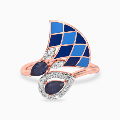 Multi-shaped Diamond & Enamel Coated Two-headed Ring in 18K Gold - KR611411SB