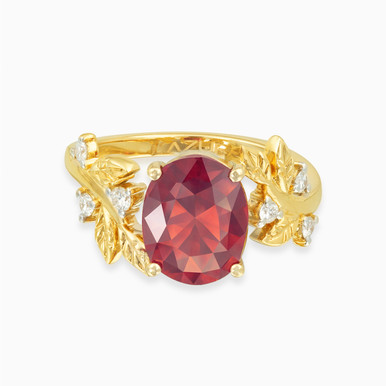 Oval Diamond & Red Stone Ring in 18K Gold - LRG50055