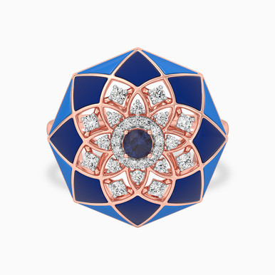 Octagon Diamond Colored Stones & Enamel Coated Ring in 18K Gold - KR611422SB