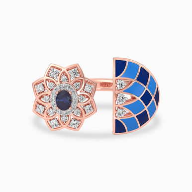 Multi shaped Diamond & Enamel Coated Open Ring in 18K Gold - KR611421SB Multi shaped Diamond & Enamel Coated Open Ring in 18K Gold - KR611421SB