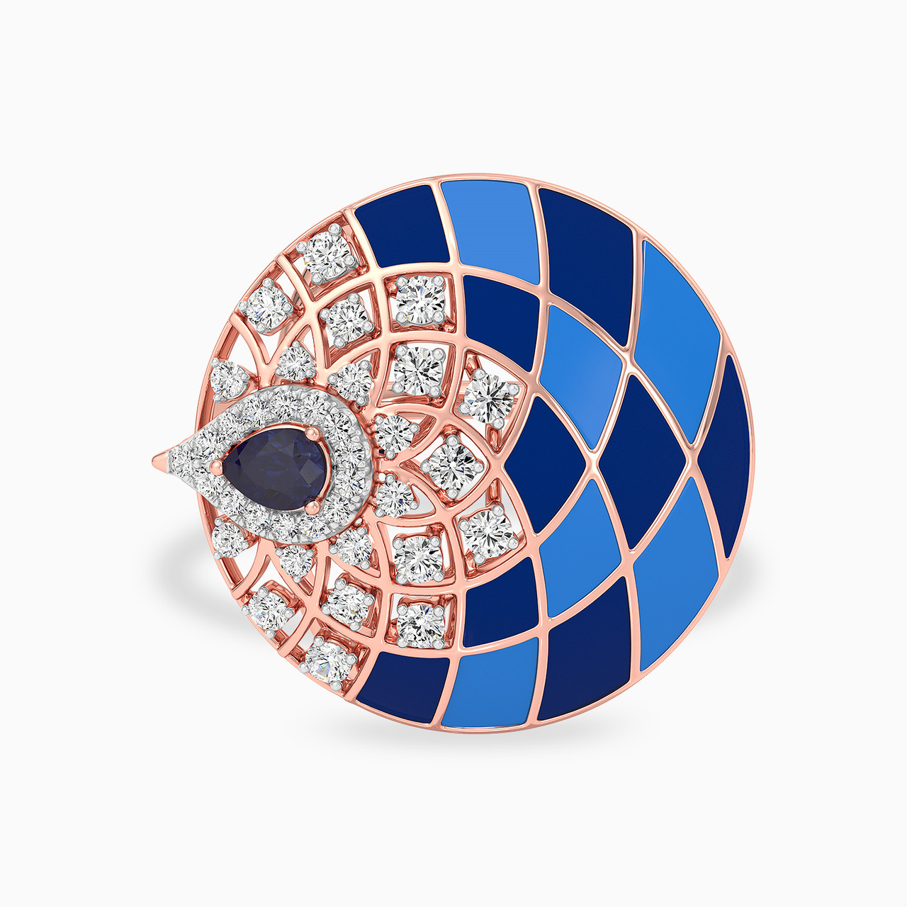 Round Shaped Diamond & Enamel Coated with Colored Stones Statement Ring in 18K Gold