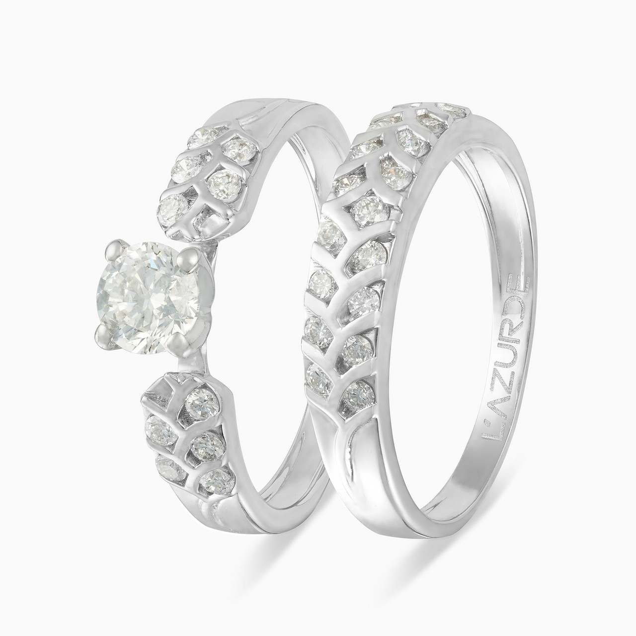 Leaf Shaped Diamond Twin Rings in 18K Gold