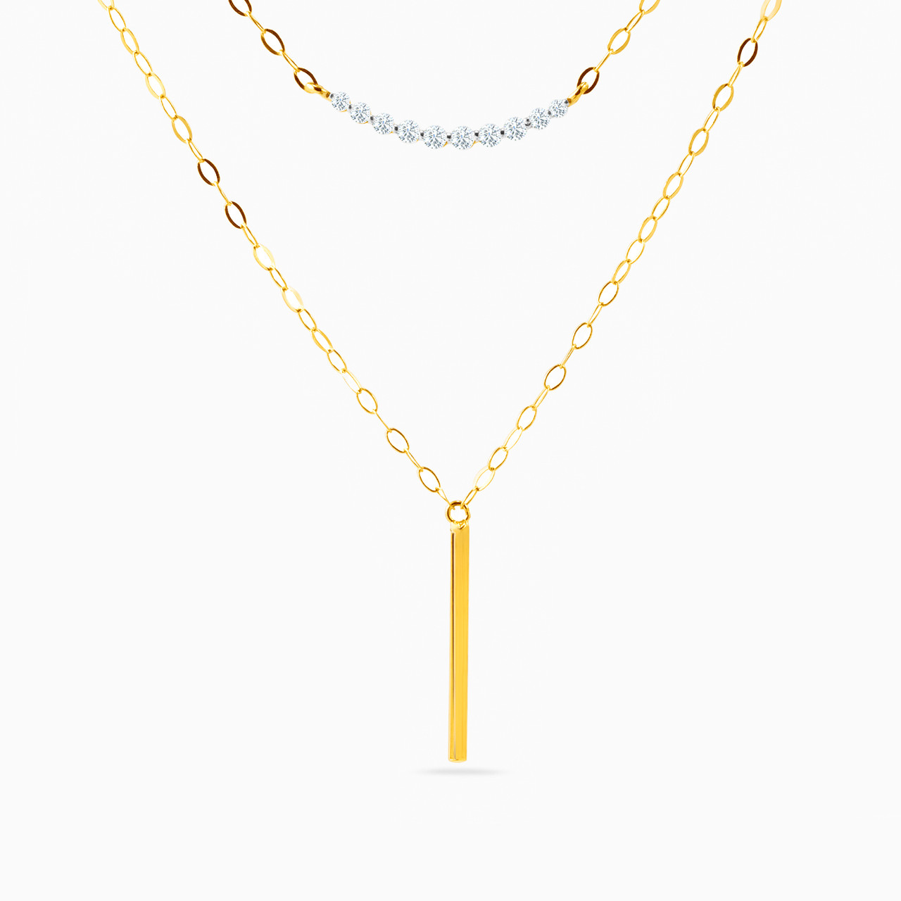 Slim Diamonds Layered Necklace in 18K Gold