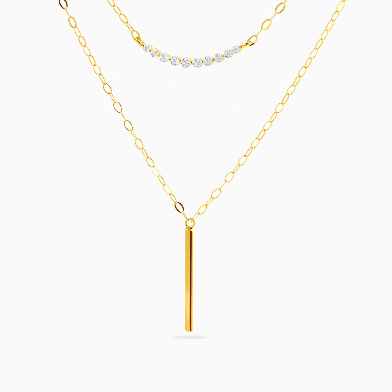 Slim Diamonds Layered Necklace in 18K Gold