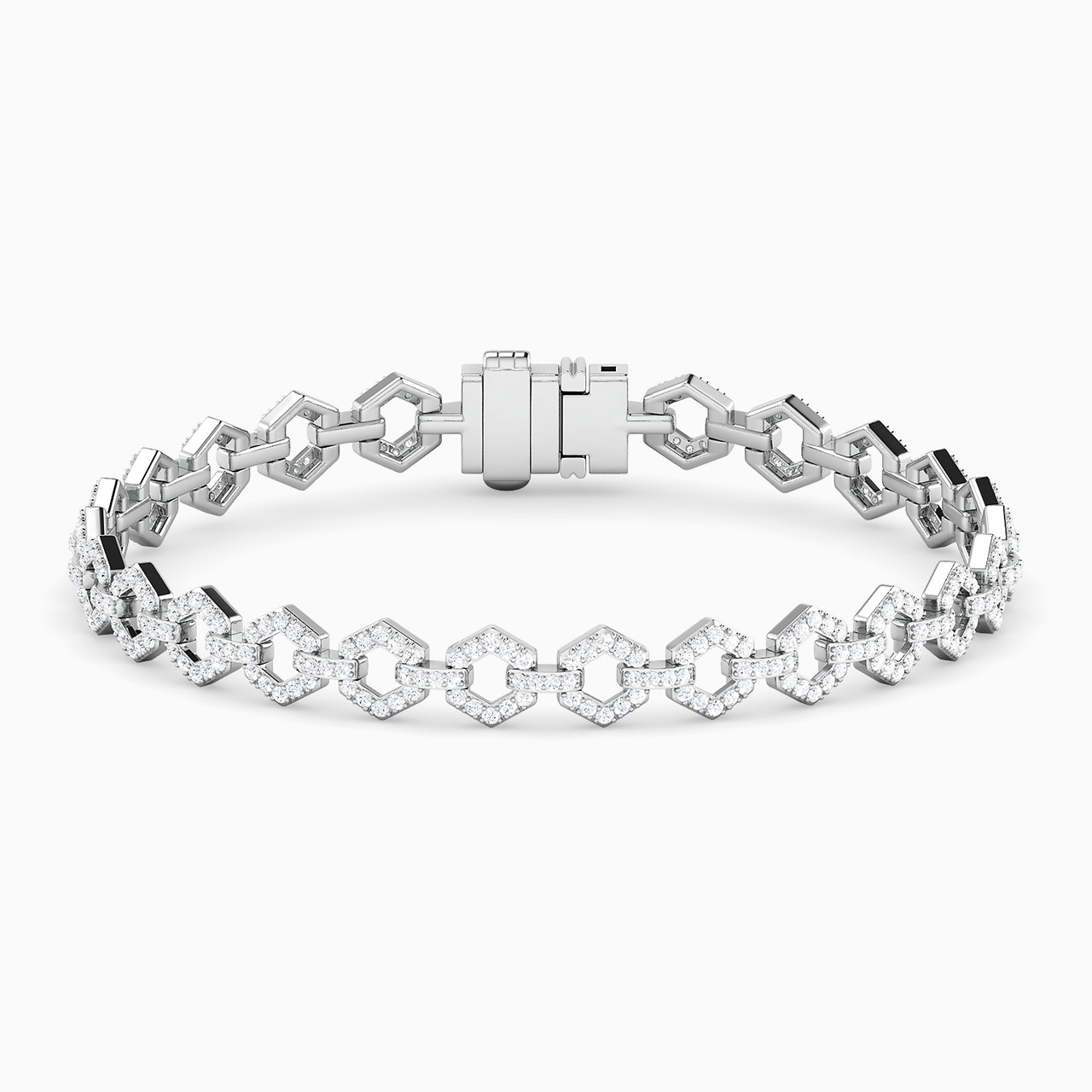 Interlocked Hexagons Shaped Diamond Chain Bracelet in 18K Gold 