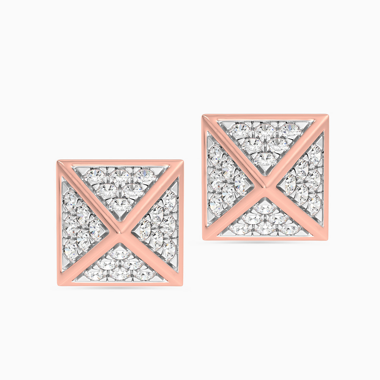 Square Shaped Diamond Stud Earrings in 18K Gold