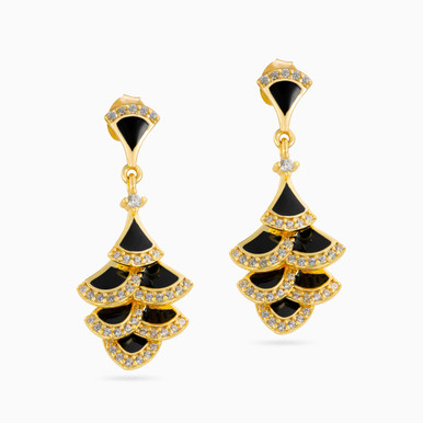 Leaf Colored Stones & Enamel Coated Gold Plated Drop Earrings - GE02561A
