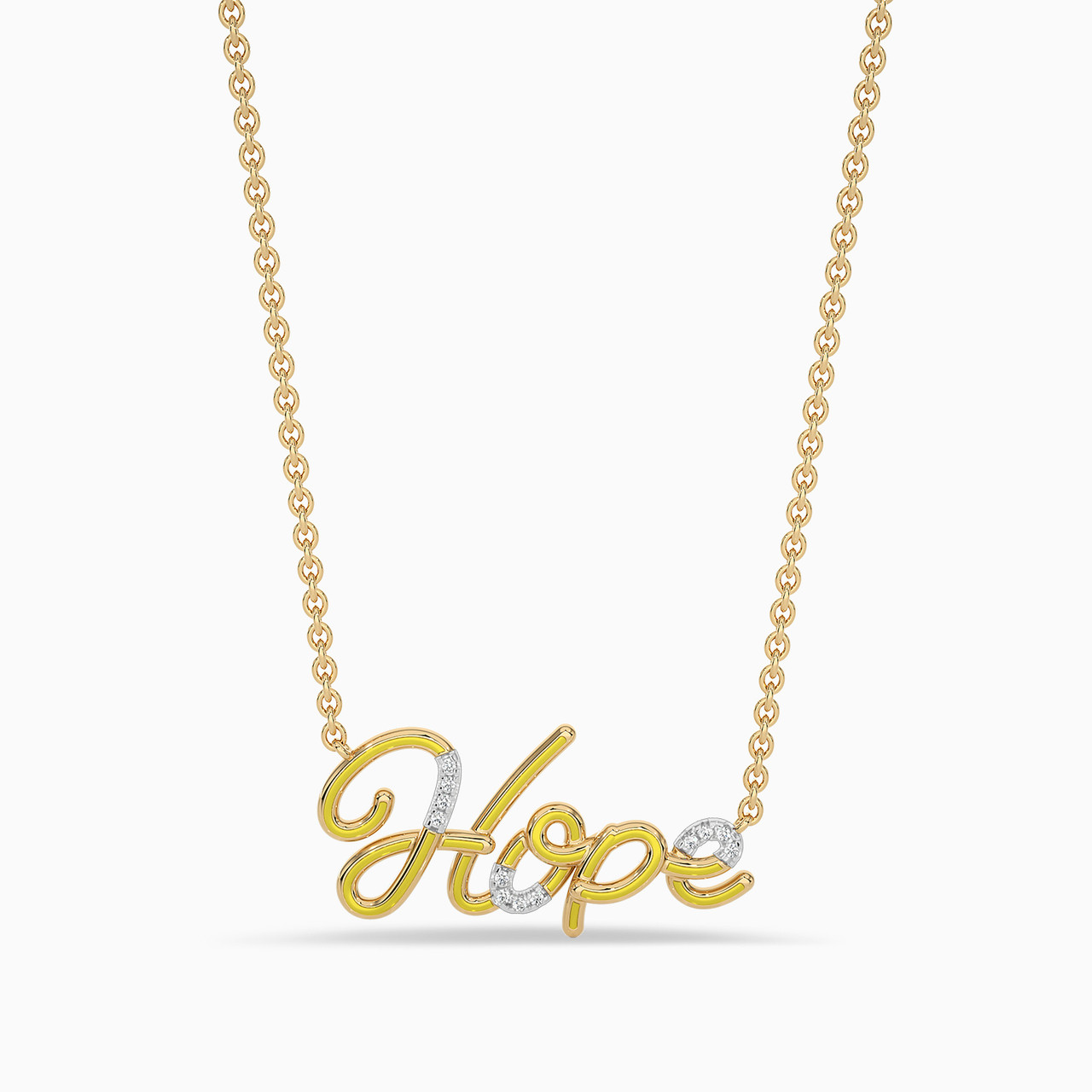 سلسلة بدلاية ذهب عيار 18 قيراط شكل كلمة Hope مطلية بالمينا ومزينة بالألماس