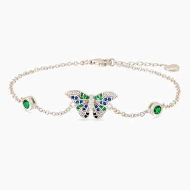 Butterfly Colored Stones Sterling Silver Chain Bracelet - GB14702A Butterfly Colored Stones Sterling Silver Chain Bracelet - GB14702A