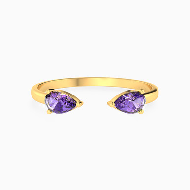 Teardrop Shaped Purple Stone Two headed Ring in 18K Gold - 21048110739