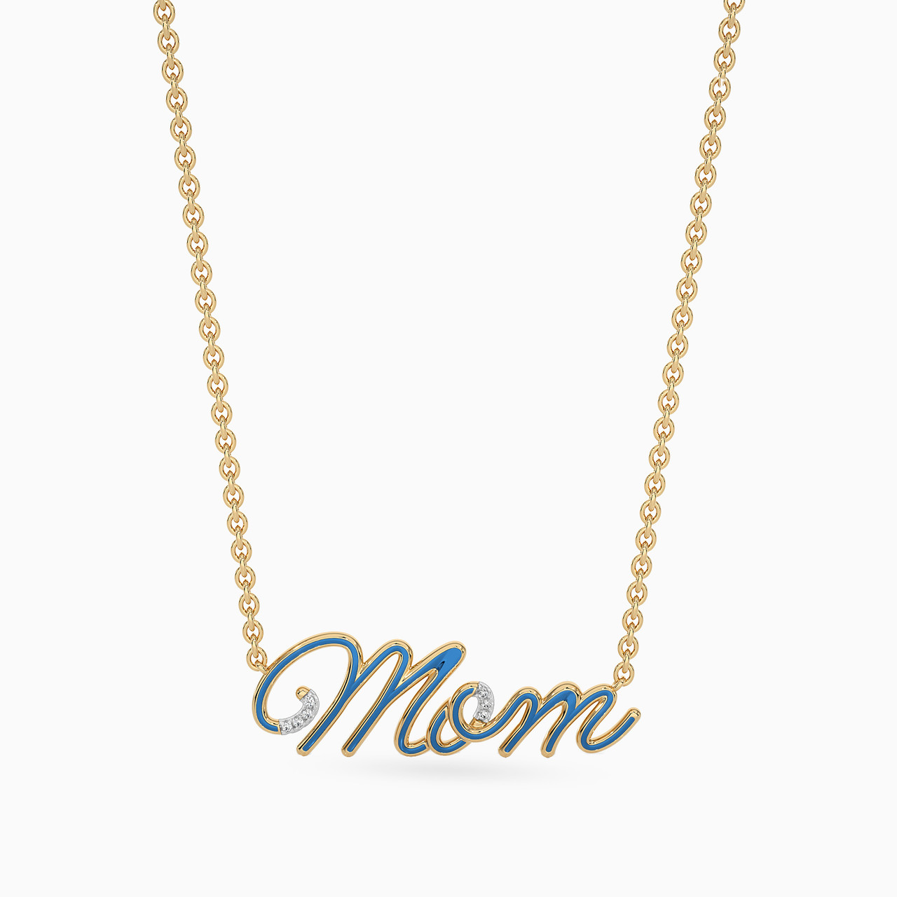 Mom  Diamond & Enamel Coated Pendant with 18K Gold Chain