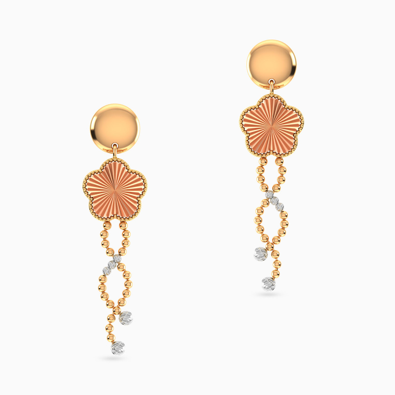 Flower Shaped Drop Earrings in 21K Gold 