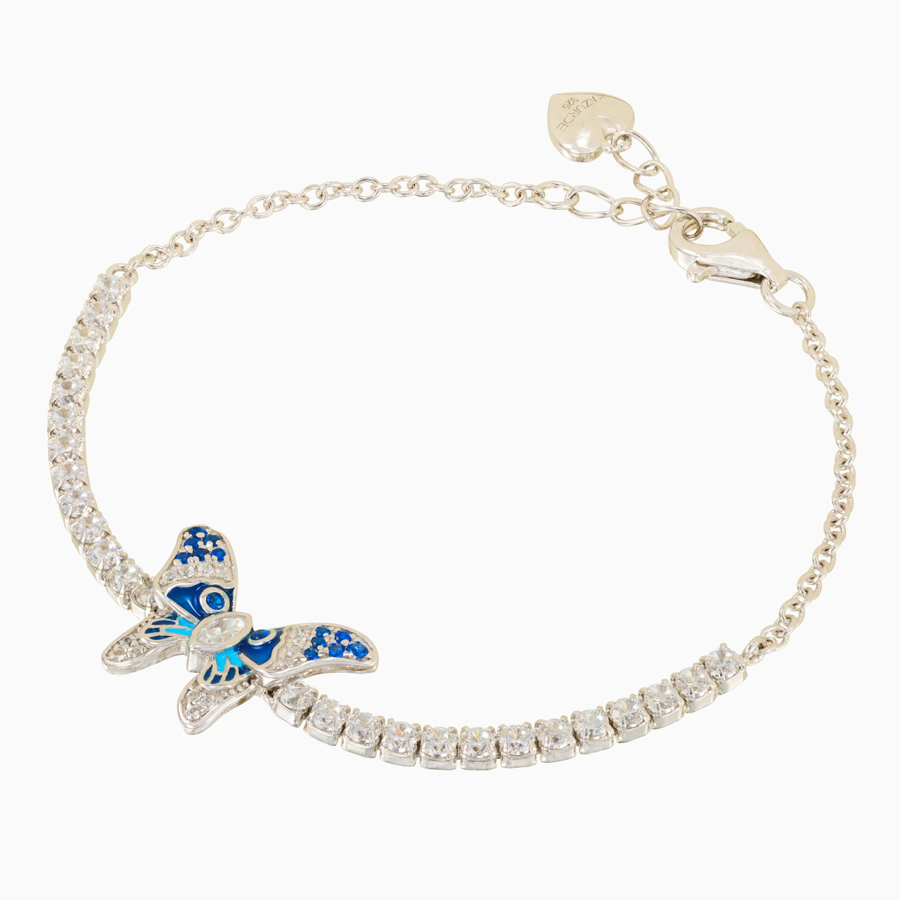 Butterfly Shaped Colored Stones Sterling Silver Chain Bracelet