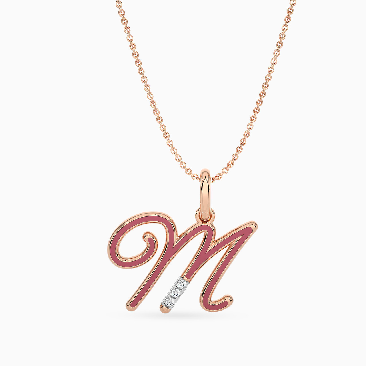 Letter M Diamond & Enamel Coated Pendant in 18K Gold