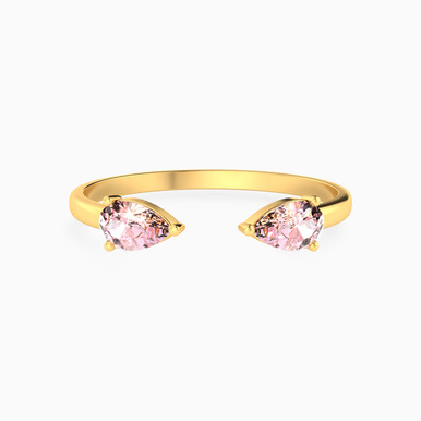 Teardrop Shaped Rose Stone Open Ring in 18K Gold - 21048110770