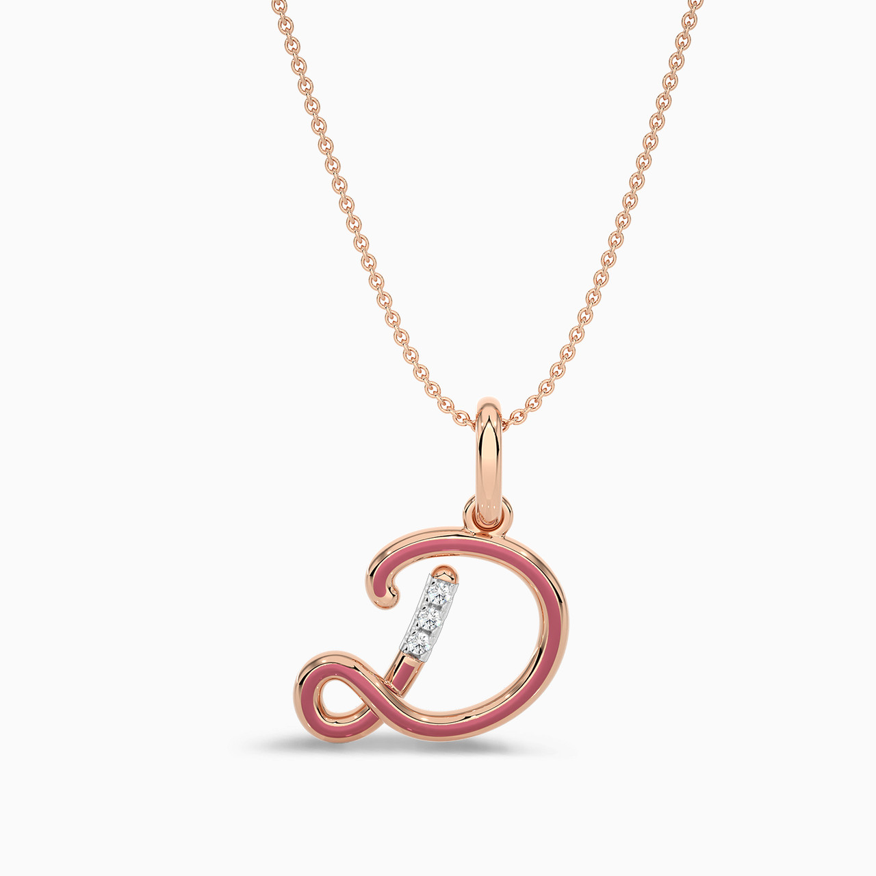 Letter D Diamond & Enamel Coated Pendant in 18K Gold