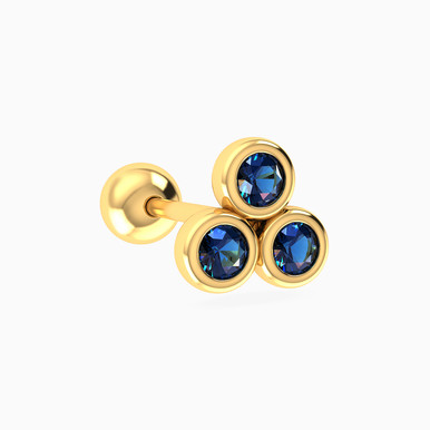 Round Shaped Blue Stone Stud Earring in 18K Gold - 21051110348
