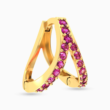 Inverted Y Shaped Rose Stone Hoop Earring in 18K Gold - 21051110356