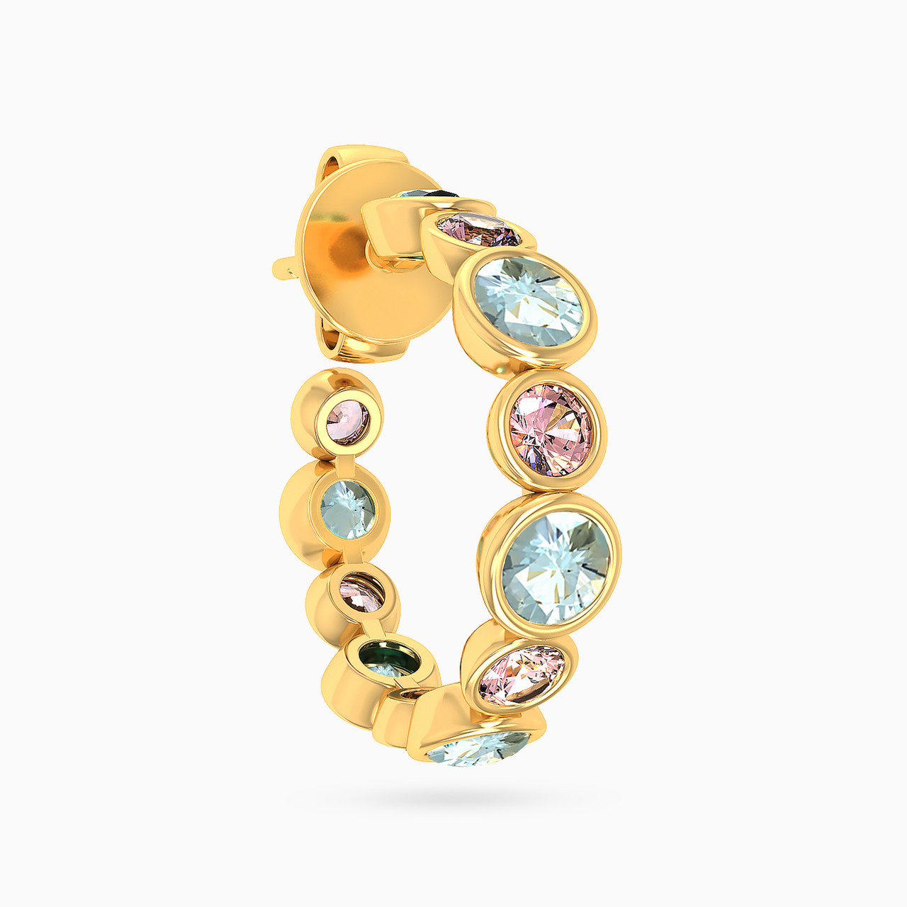 Round Shaped Colored Stones Hoop Earring in 18K Gold