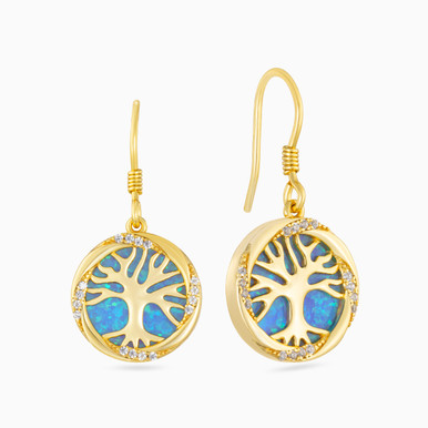 Tree Enamel Coated Gold Plated Drop Earrings - GE14493A