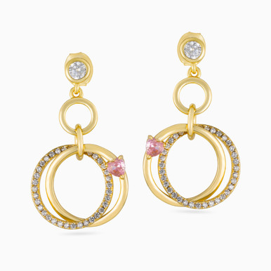 Circle Rose Stone Gold Plated Drop Earrings - GE13931A Circle Rose Stone Gold Plated Drop Earrings - GE13931A