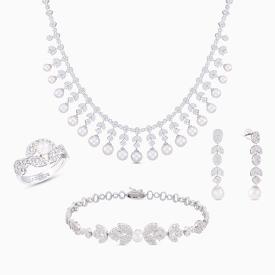 Circle Diamond & Pearl Full Set in 18K Gold (4 Pieces) - LST00010