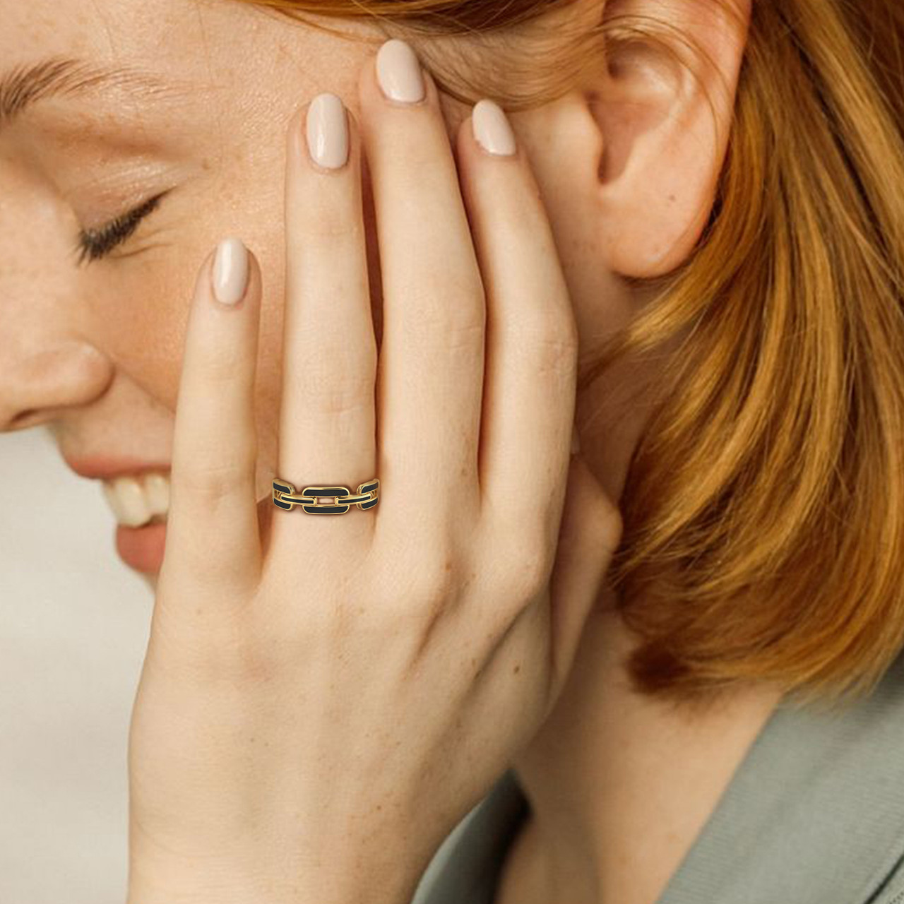 Abstract Shaped Enamel Coated Statement Ring in 18K Gold